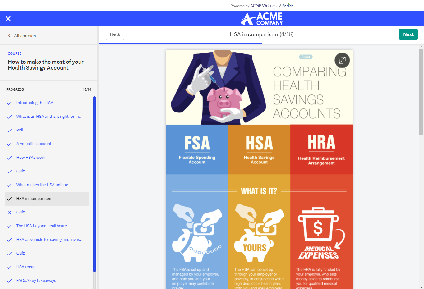 Screenshot of new HSA course on Enrich Employee Financial Wellness Platform